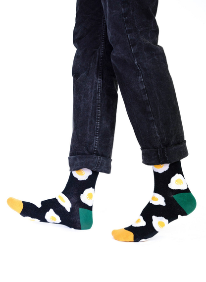 Chaussettes Noires en Coton Bio Sans Couture avec Motif Œufs