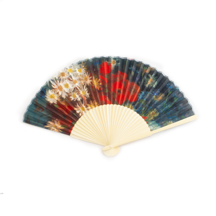 Bamboo hand fan, wild flowers in a vase, Van Gogh