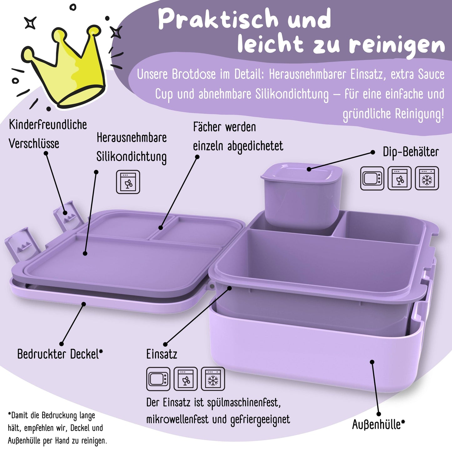 Compartmentalized, leakproof lunch box - Purple Mermaid