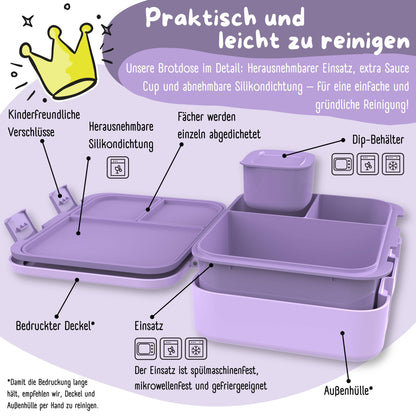 Compartmented lunch box, lightweight & leak-proof - Unicorn purple