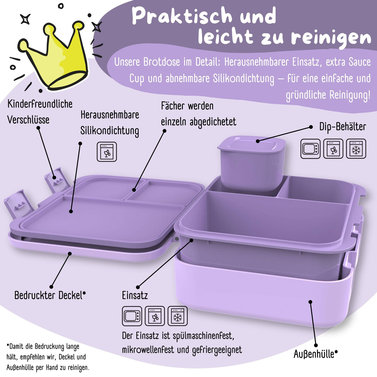 Lunchbox with compartments, lightweight & leak-proof - Llama purple