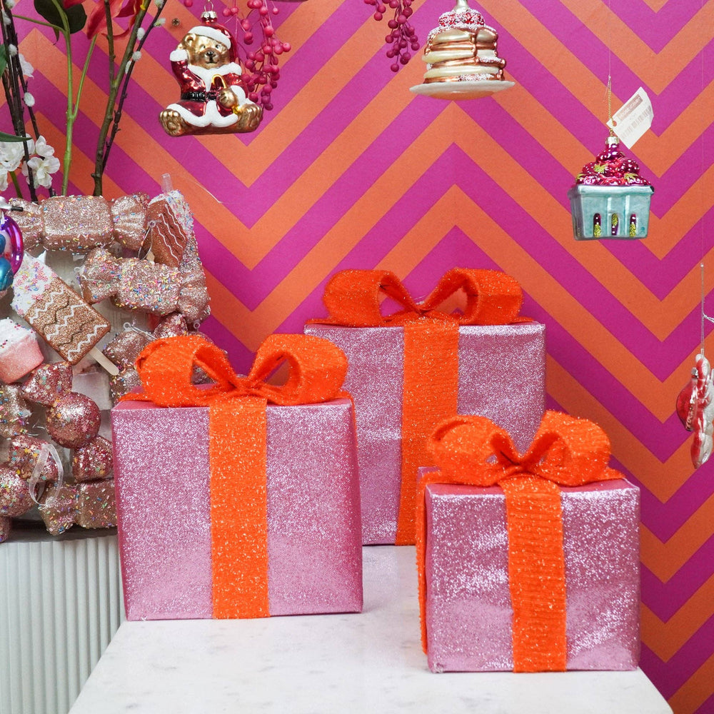 LED-kerstcadeau - S3 - Polystyreen - Roze/Oranje - 15/20/25 cm