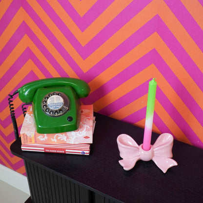 Kandelaar - Knoop - Keramiek - Roze - 18x9x7 cm