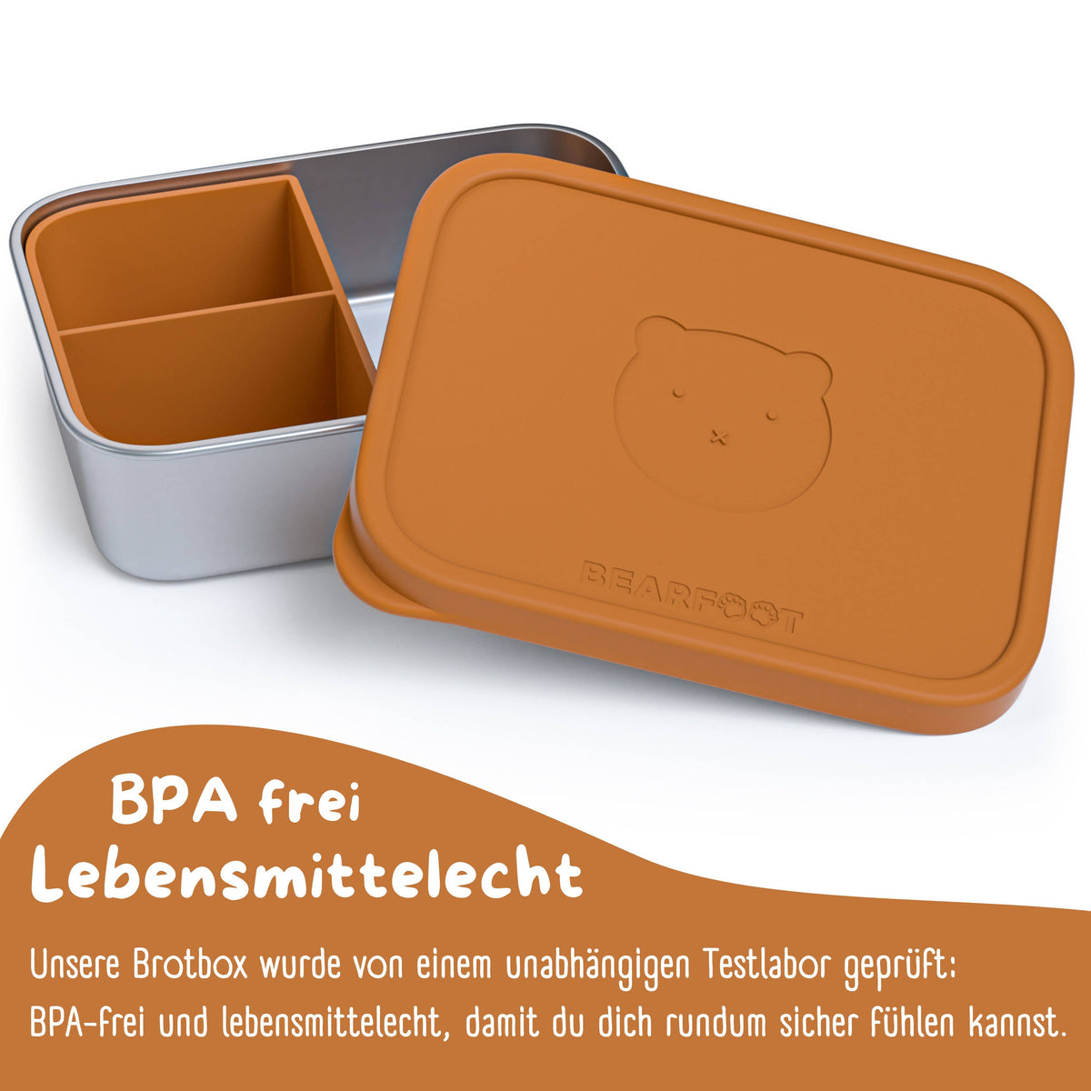 Kids' Stainless Steel Lunch Box with Silicone Insert - Brown