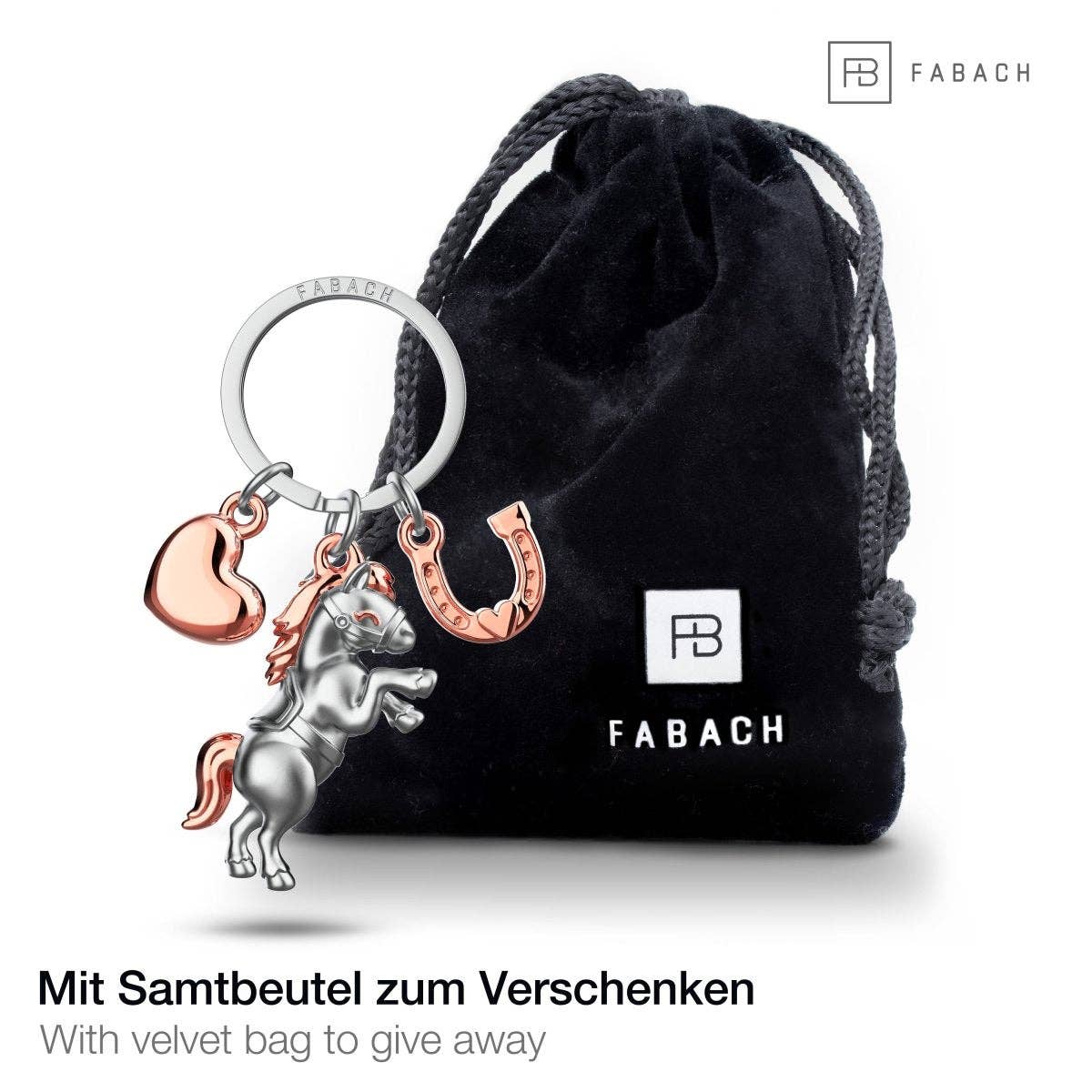 Sleutelhanger met paard, hartje en hoefijzer "Pony"