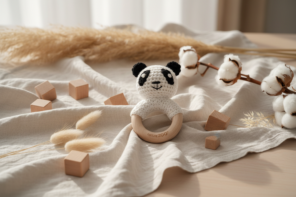 Houten ringrammelaar - Panda
