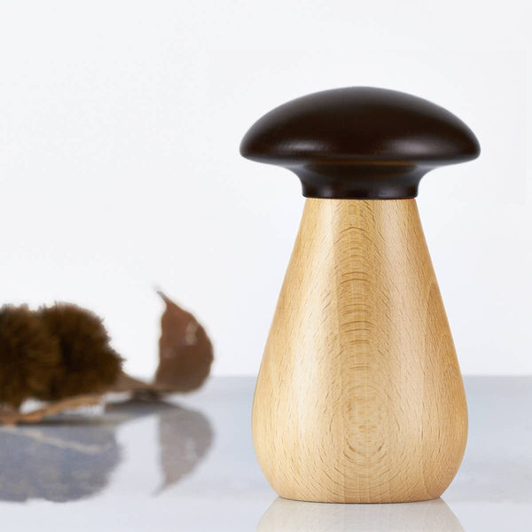 Moulin à épices "Mushrooms" en hêtre naturel, tête en noyer foncé