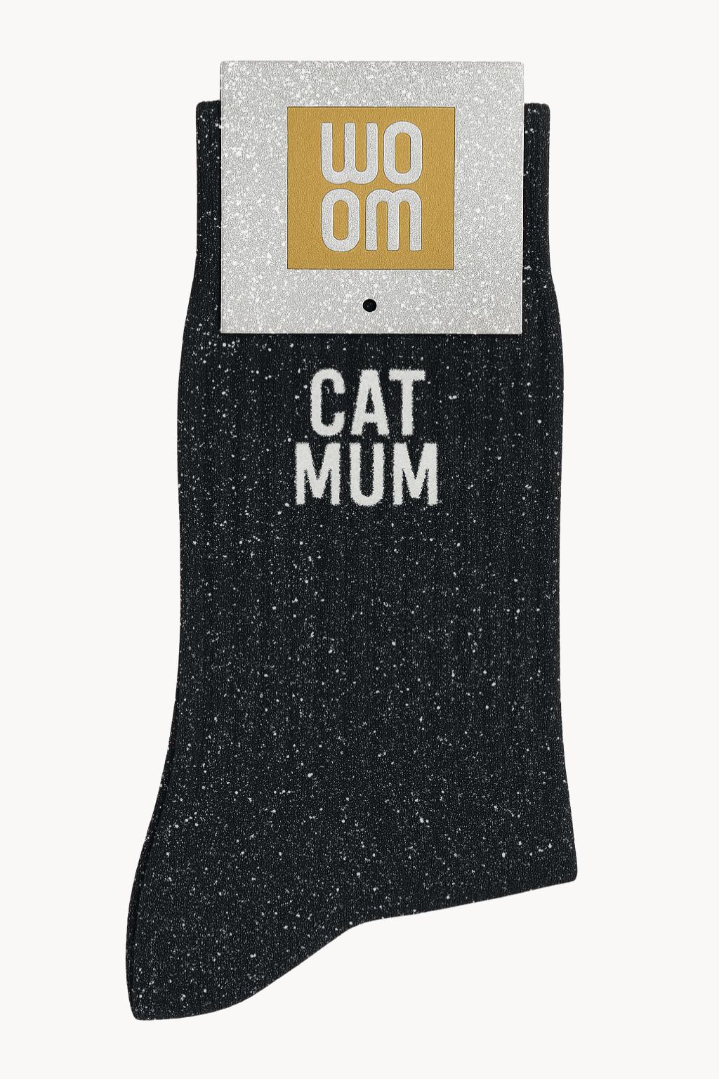 "Cat Mum" Sequin Socks - Black