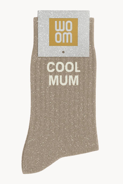 "Cool Mum" Sequin Message Socks - Beige