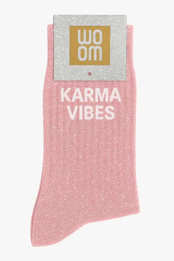 "Karma Vibes" Glitter Socks - Pink