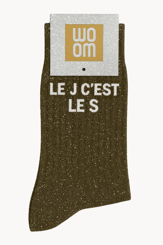 "Le J c'est le S" Sequin Socks - Khaki