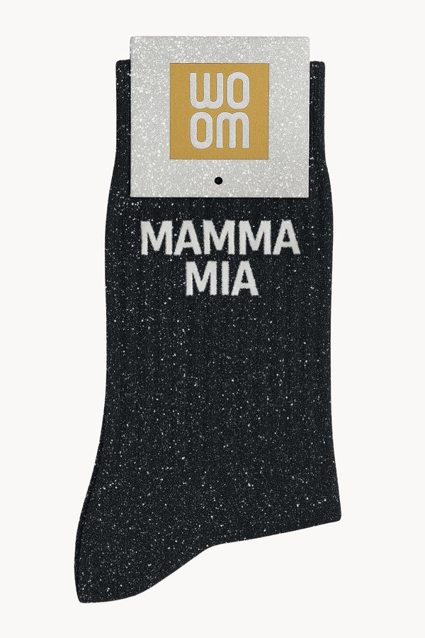 "Mamma Mia" Sequin Message Socks - Black