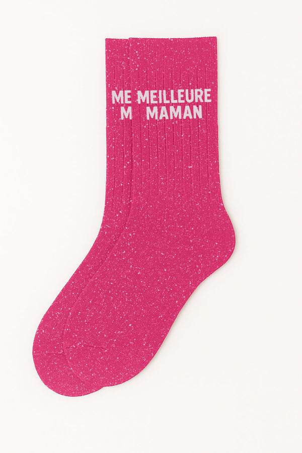 "Best Mom" Sequin Socks - Fuchsia