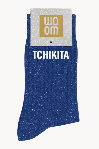 "Tchikita" Sequin Message Socks - Electric Blue
