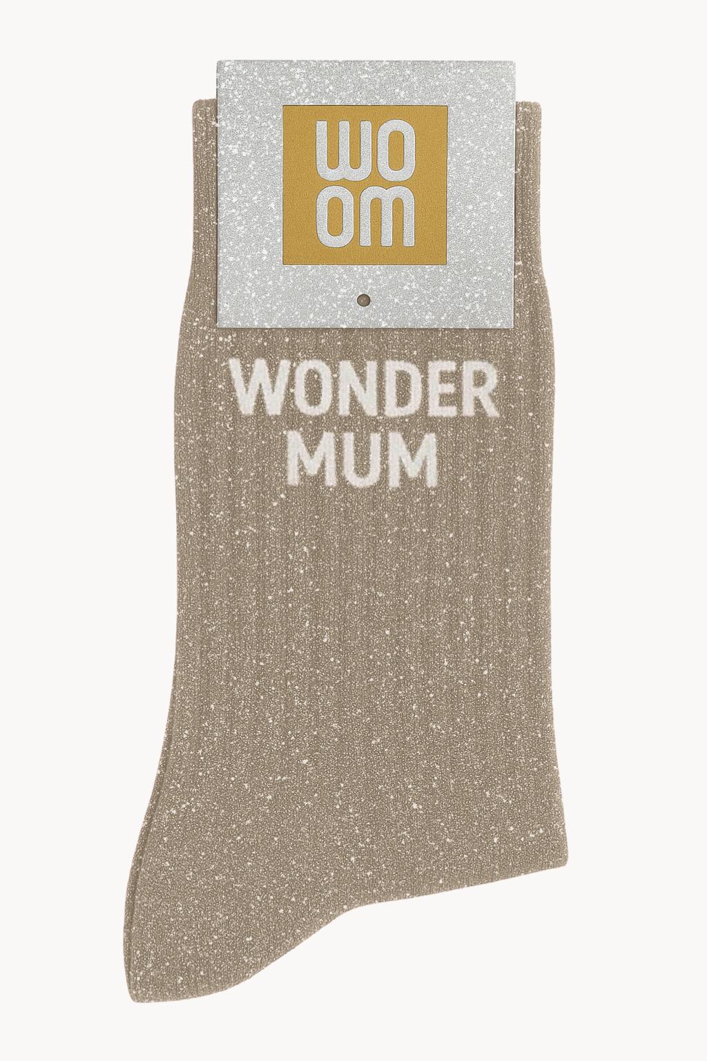 Glitter Message Socks "Wonder Mum" - Beige