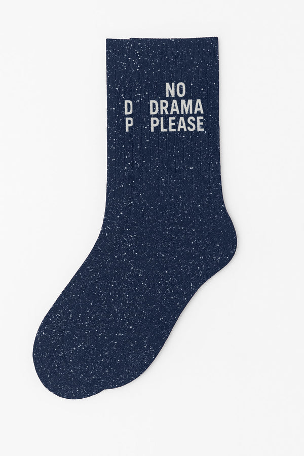 "No Drama Please" Sequin Message Socks - Navy
