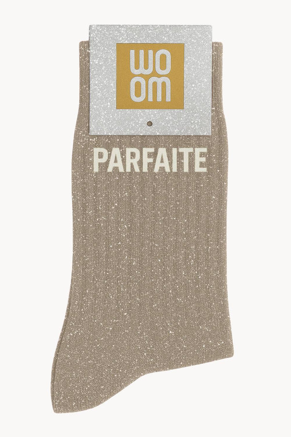 "Perfect" Message Glitter Socks - Beige