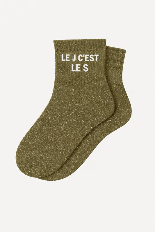 "LE J C'EST LE S" Glitter Ankle Socks - KHAKI