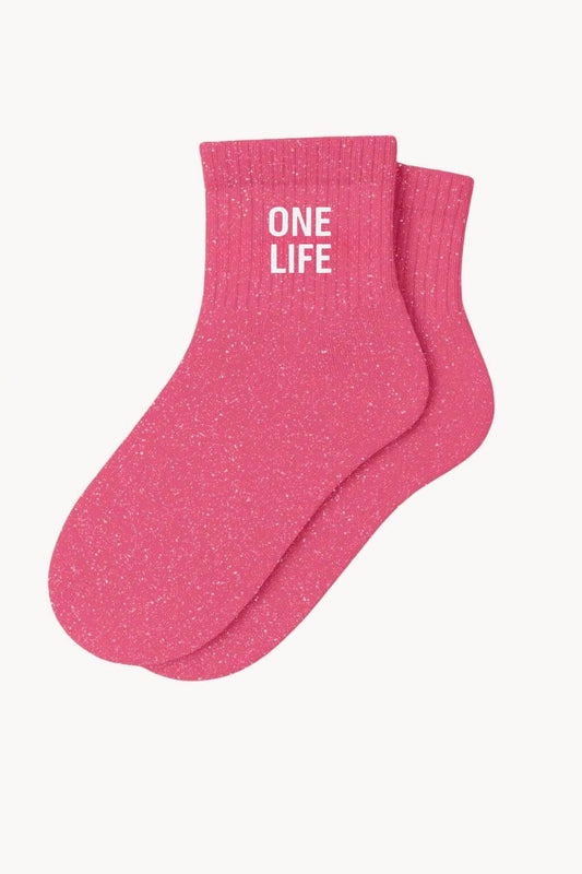 "ONE LIFE" Short Sequin Socks - Bubblegum Pink