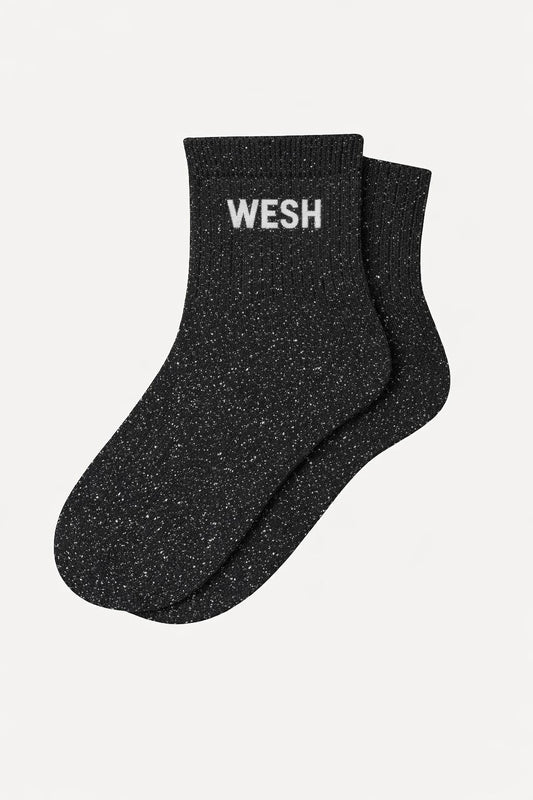 "WESH" Short Sequin Socks - Black
