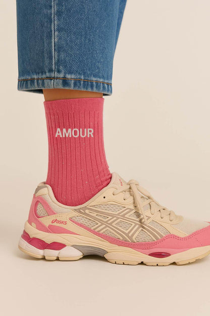 "Love" Message Glitter Socks - Bubblegum Pink