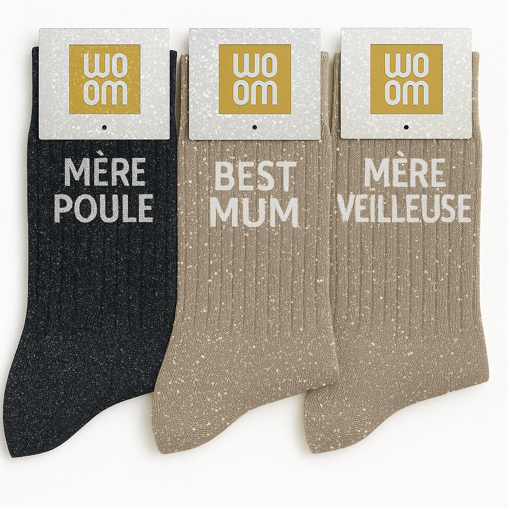 "Mère Veilleuse" Sequin Message Socks - Black