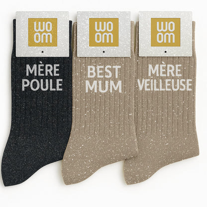 "Mère Veilleuse" Sequin Message Socks - Black
