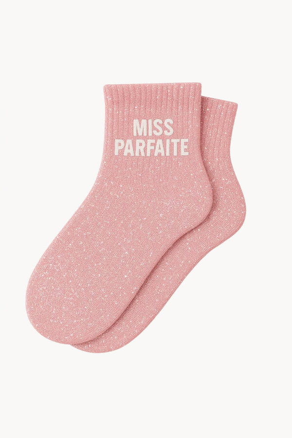 "MISS PERFECT" Short Sequin Socks - Pink