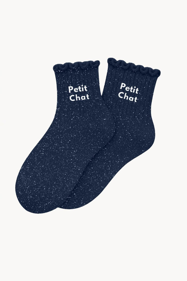 Kids' Glitter Socks "Little Cat" - Navy Blue