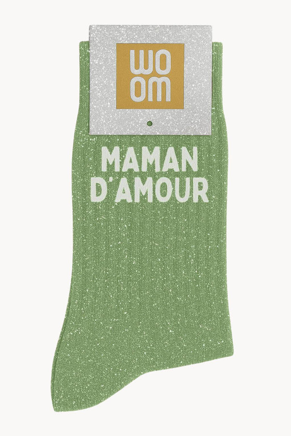 Sequin Message Socks "Mum of Love" - Green