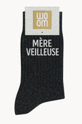Chaussettes à Paillettes à Message "Mère Veilleuse" - Noir