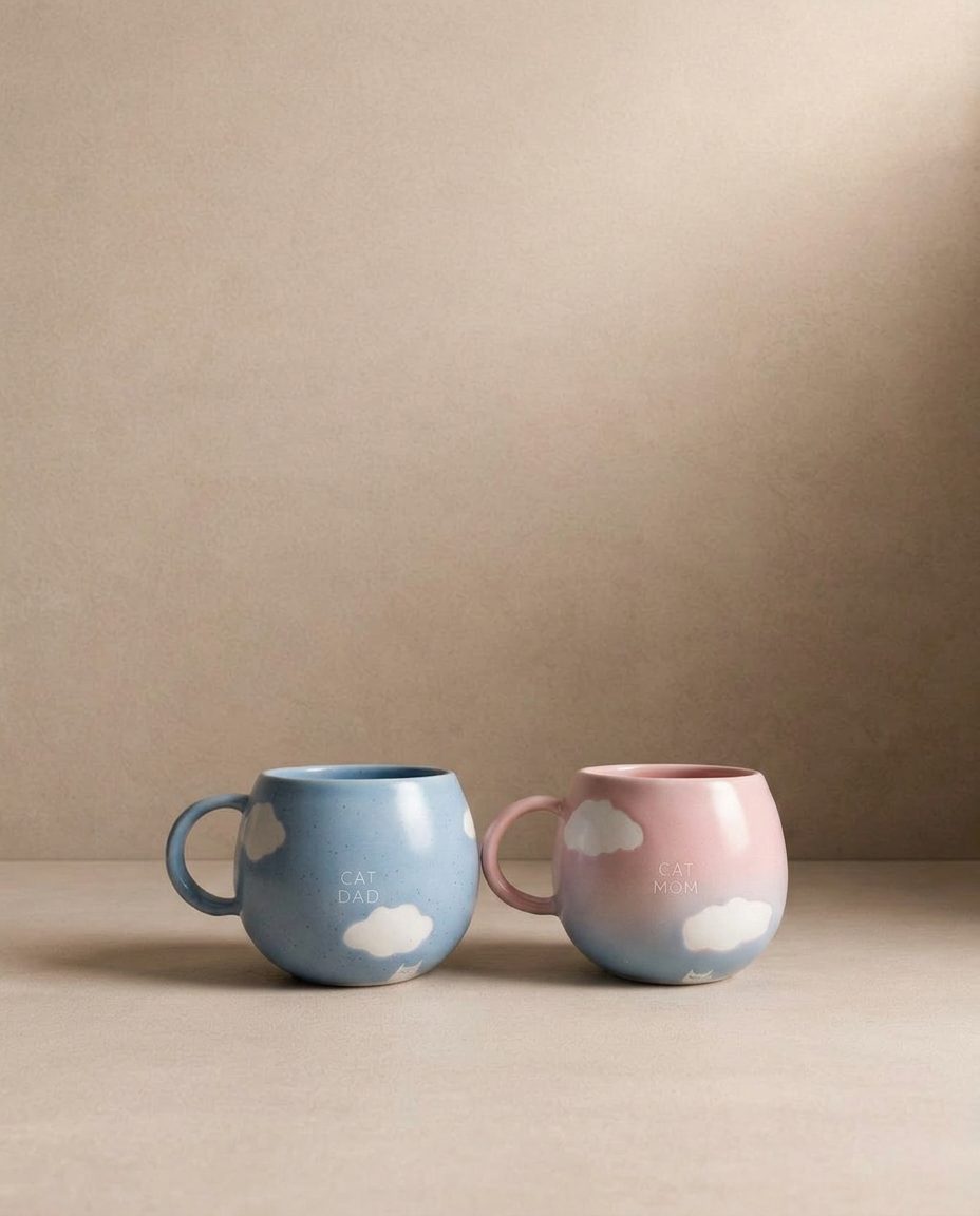 Cloud Mix Sunset Collection Mug 250ml Cat Mom & Dad 2 Pieces Set