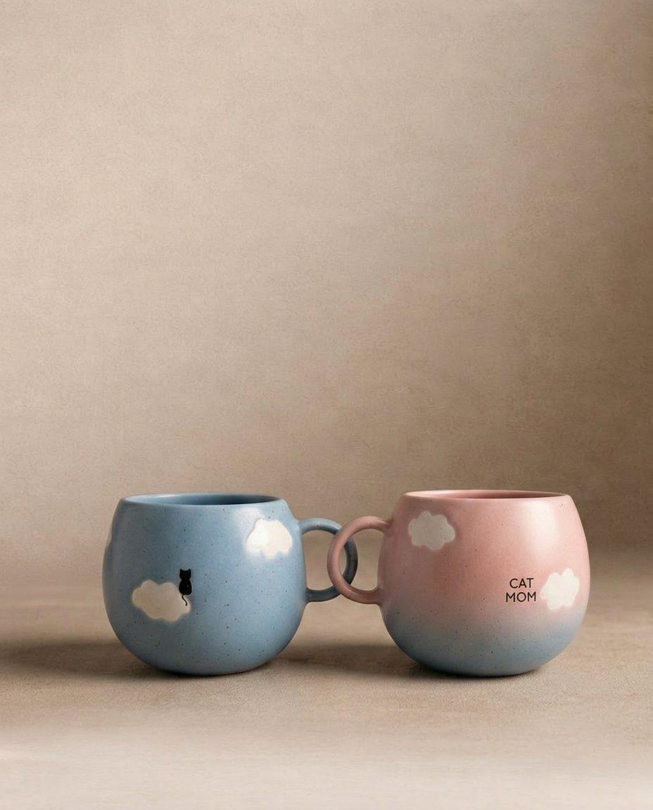 Cloud Mix Sunset Collection Mug 500ml Cat Mom & Dad 2 Pieces Set