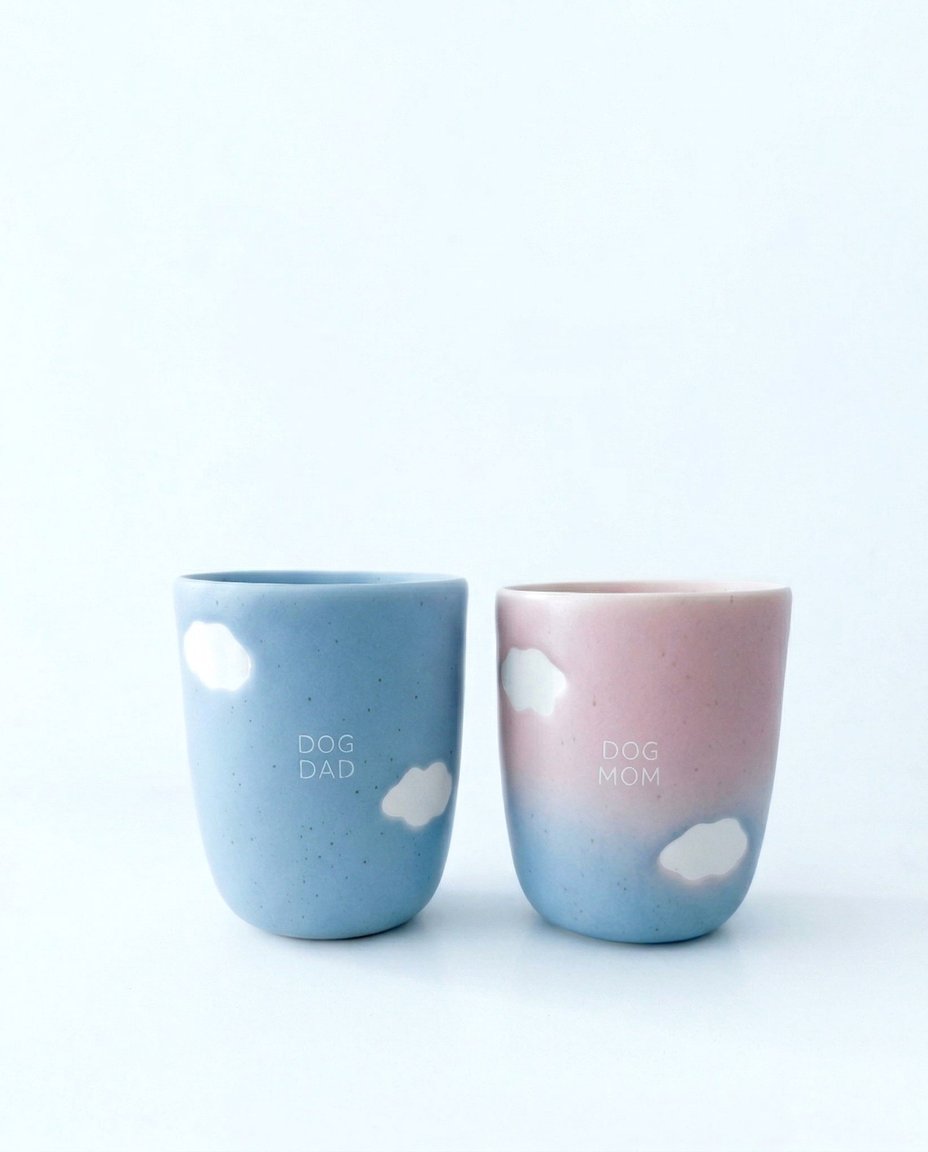 Cloud Mix Sunset Medium Cup 220ml Dog Mom & Dad White 2 Piece Set