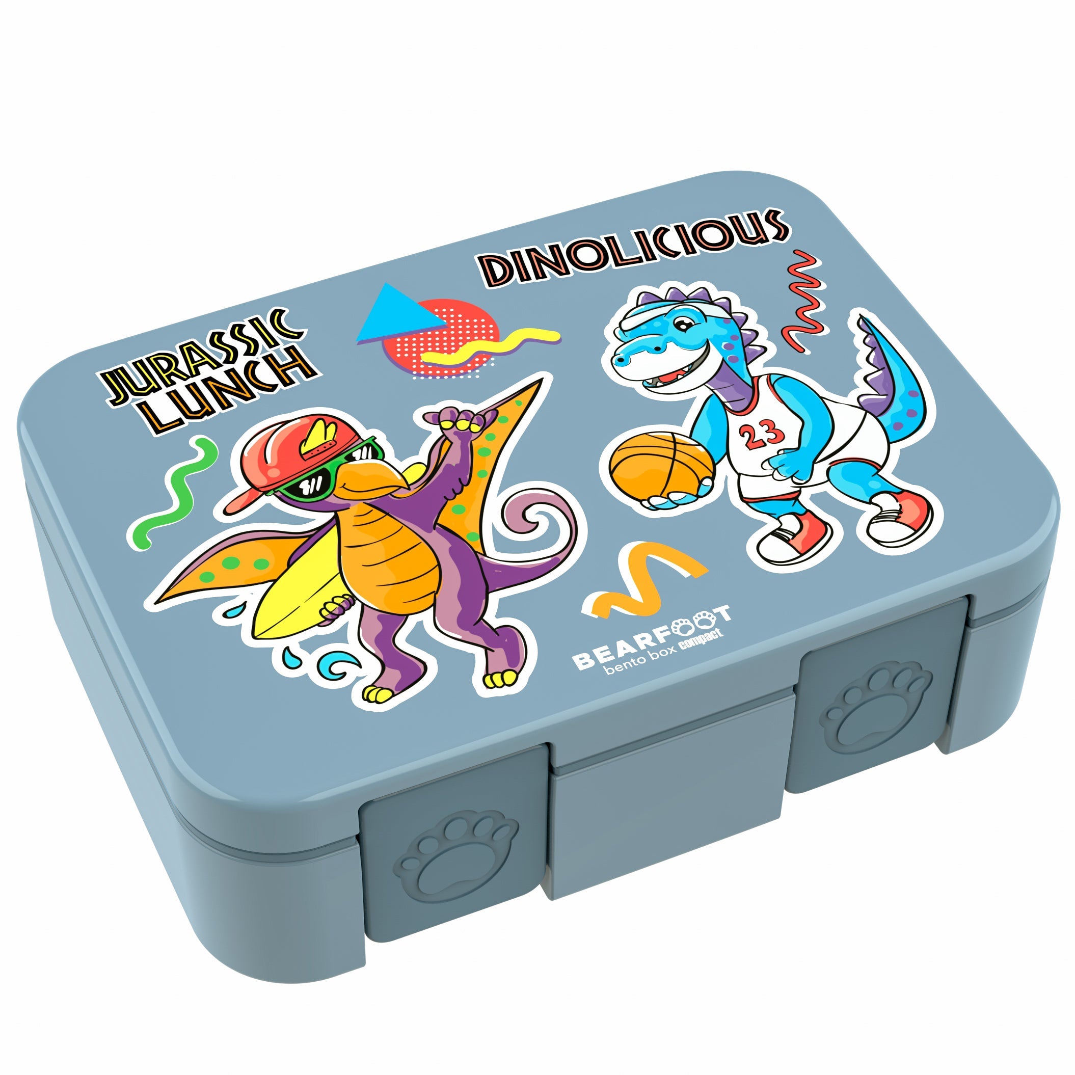 Lunch box with compartments, lightweight & leak-proof - Dinos blue