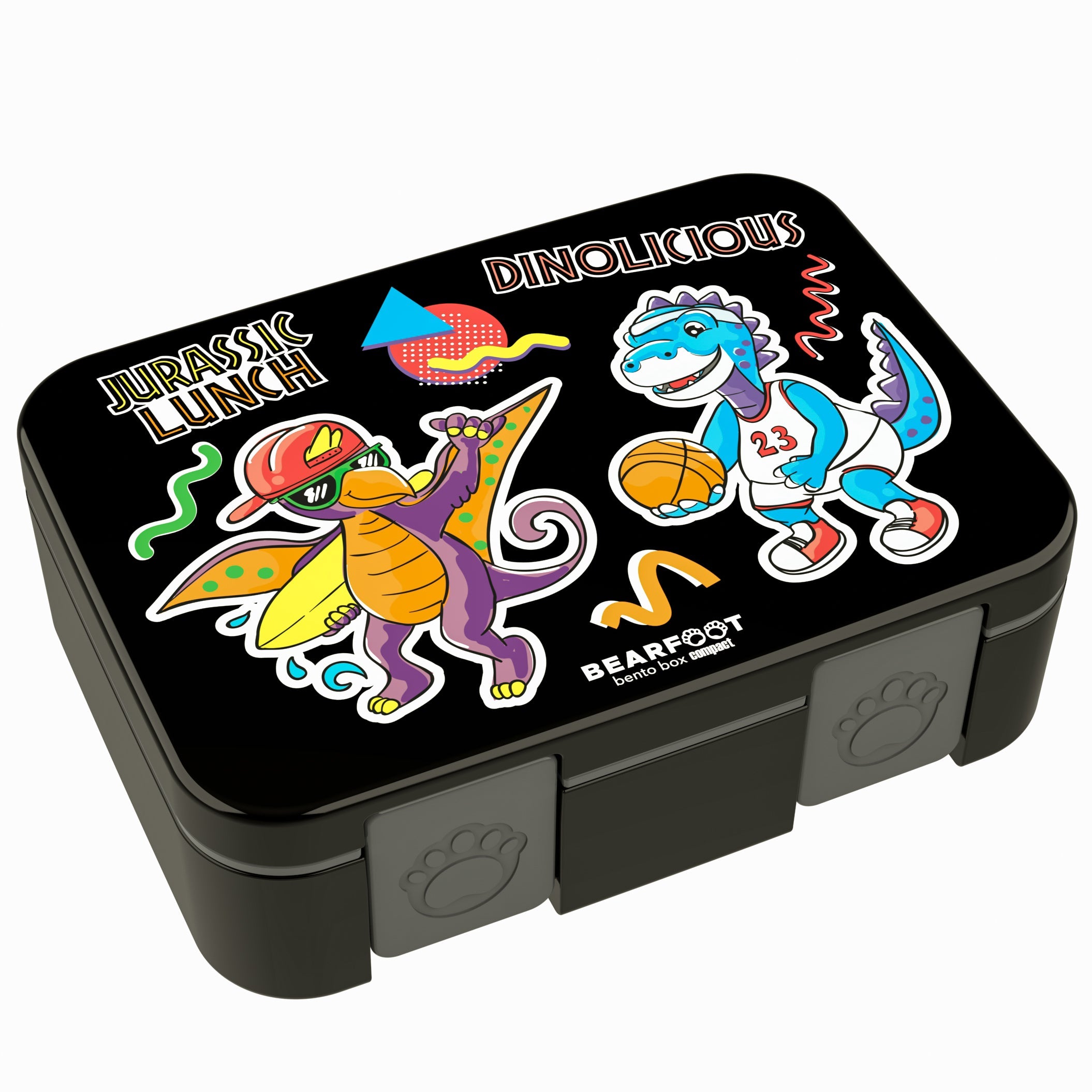 Lunch box with compartments, lightweight & leak-proof - Dinos black