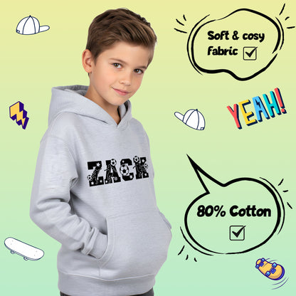 Fringoo football Sweat à capuche gris garçon Cotton Rich Soft Hooded Sweatshirt- football Alphabet gris