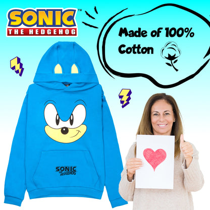 Sonic THE HEDGEHOG garçon Sweat à capuche – 100% Cotton Hooded Sweatshirt
