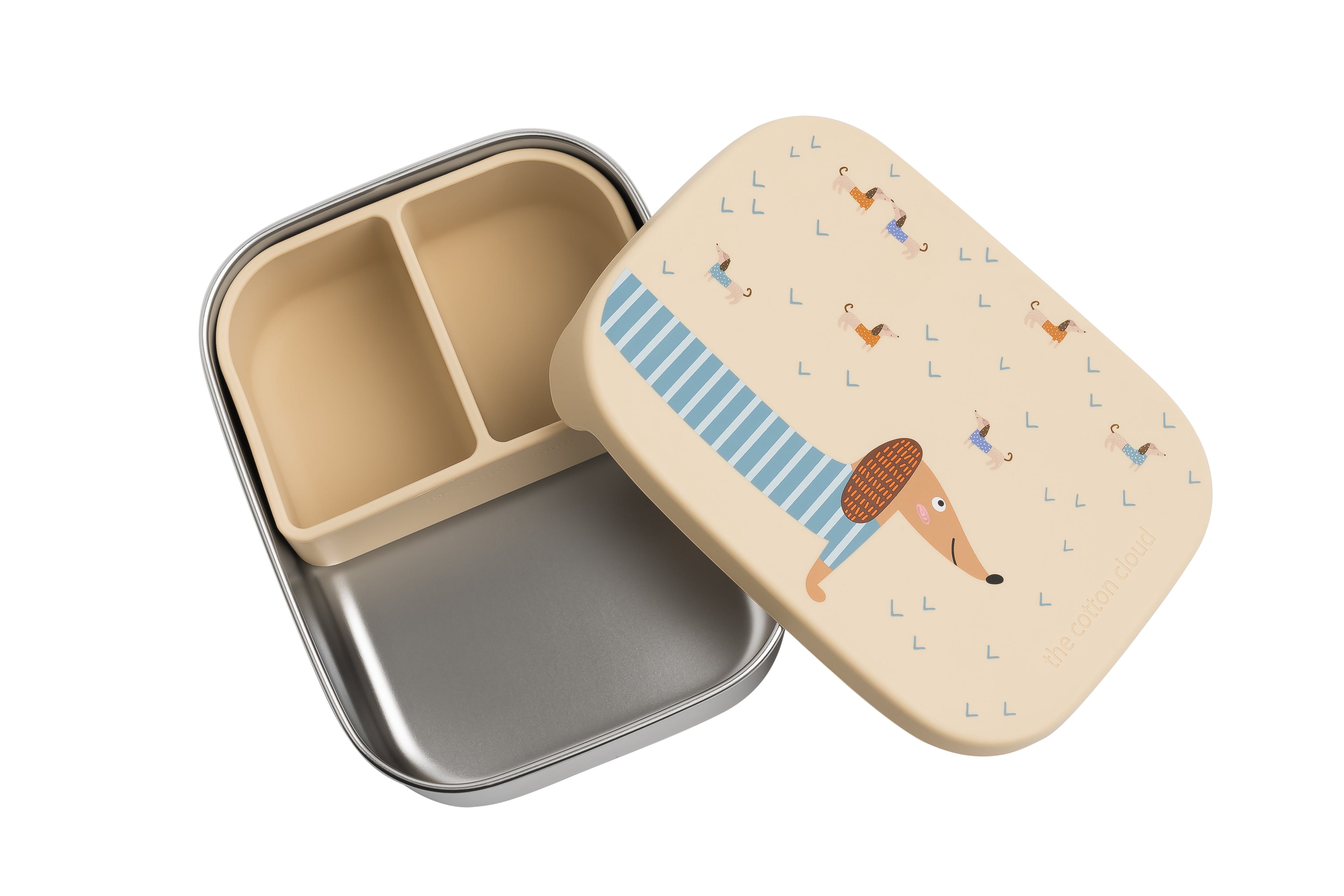 Stainless steel dachshund lunch box with removable compartments