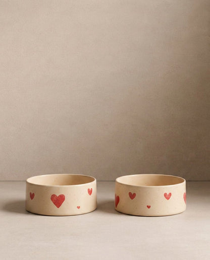 Cozy Hearts Gamelle pour animaux en grès 14 cm, ensemble de 2 pièces