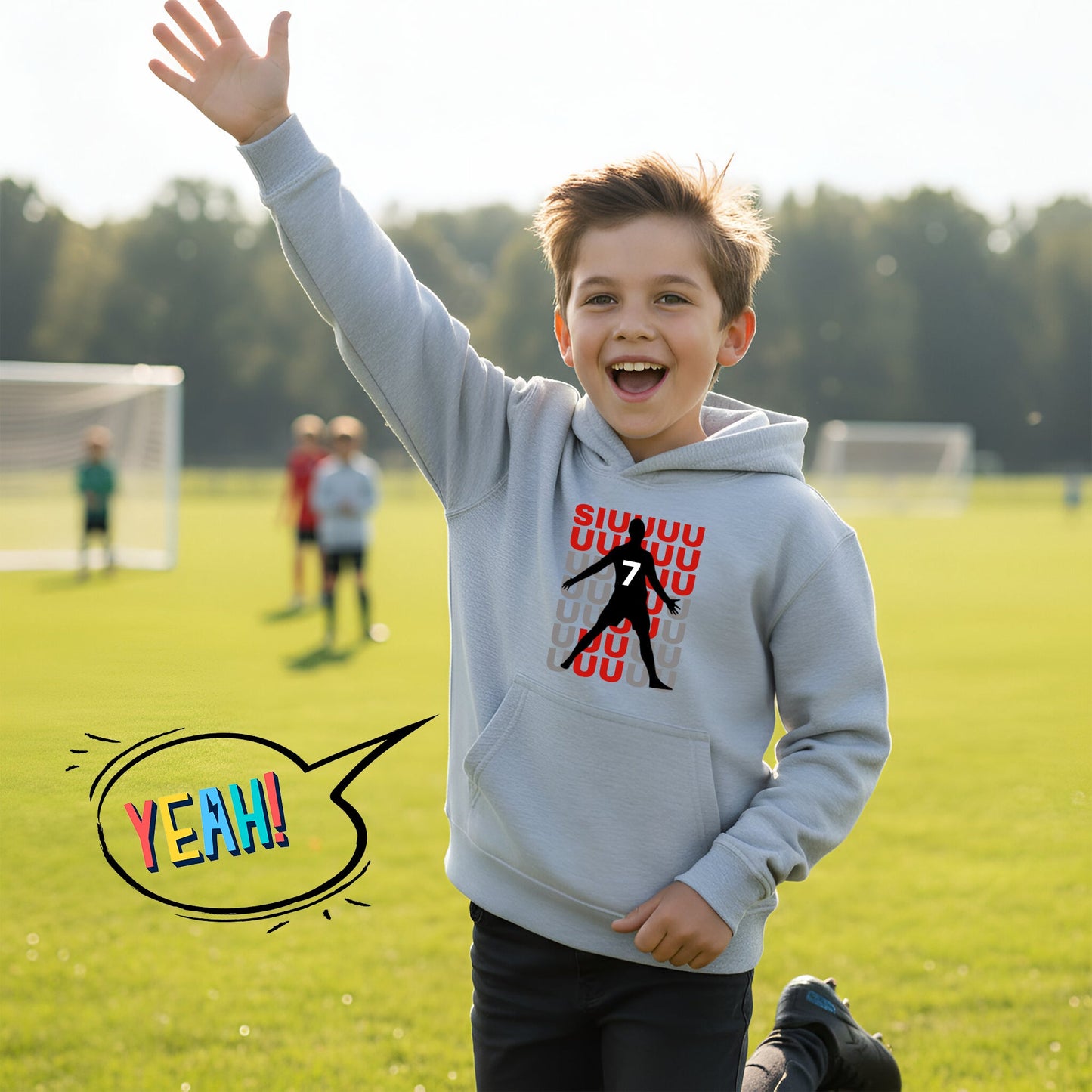 Fringoo Gamer Hoodie Grey for Boys Cotton Rich Soft Hooded Sweatshirt - Cristiano SIUUU Grey
