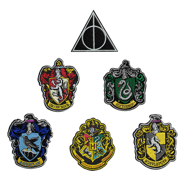 Set of 6 Deluxe Patches Hogwarts Houses and Deathly Hallows