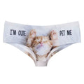 Kattenonderbroekjes met de tekst "Ik ben schattig, aai me"