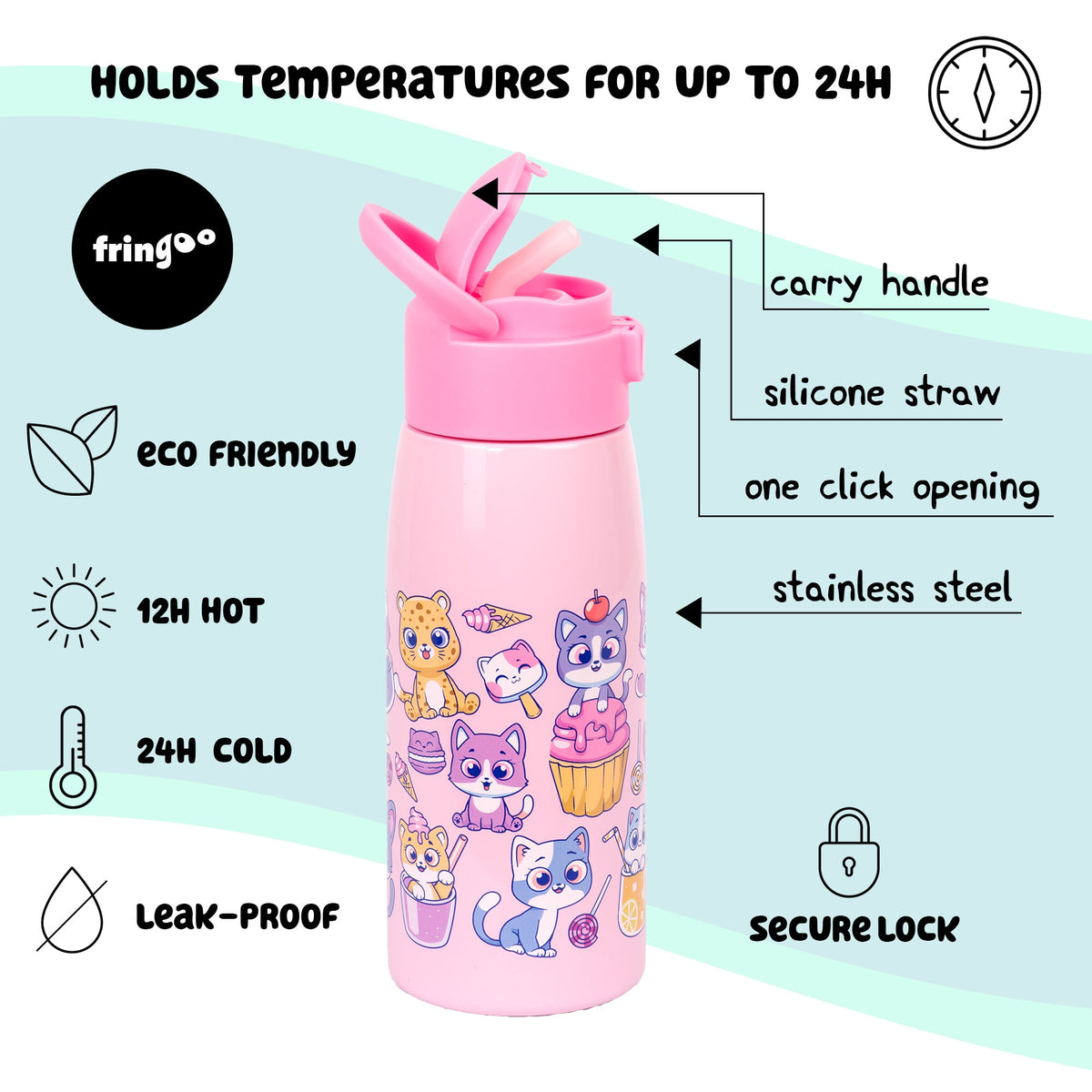 Gourde inox avec paille Enfant – chat "Cats & Sweets"
