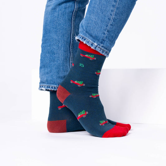 Chaussettes en Coton Peigné à Motifs Jeep de Noël
