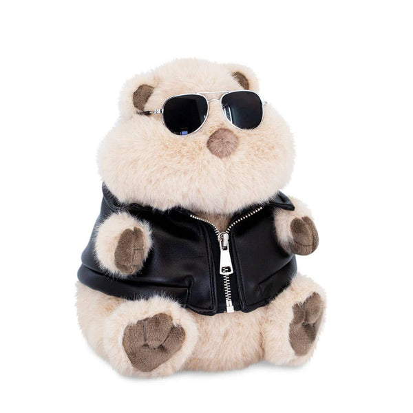 Hamster plush toy with leather jacket
