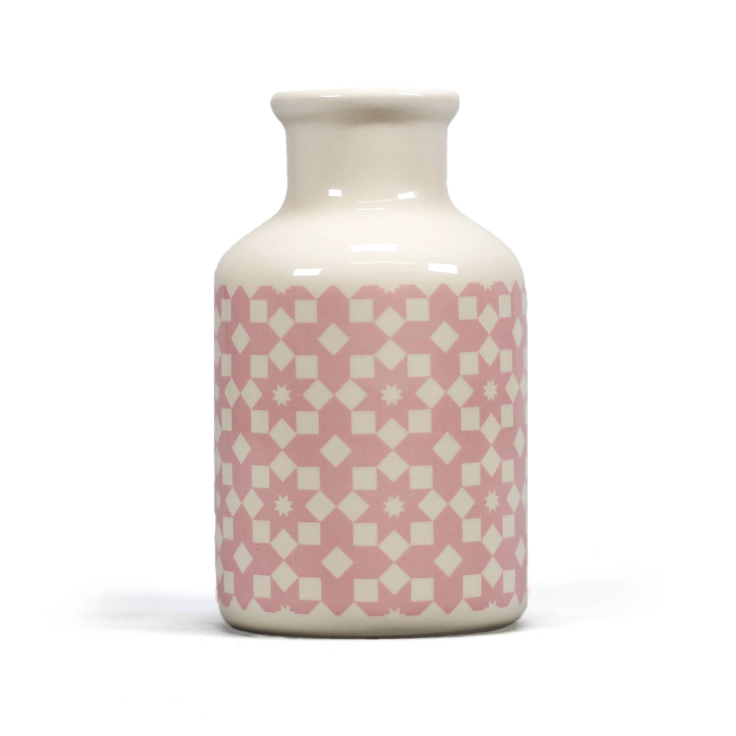 Vase (14 x 7,5 cm) - Kariertes Muster (rosa)