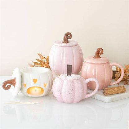 Pink Autumn Pumpkin Mug with Lid