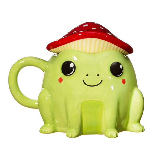 Frog cup with mushroom-shaped lid
