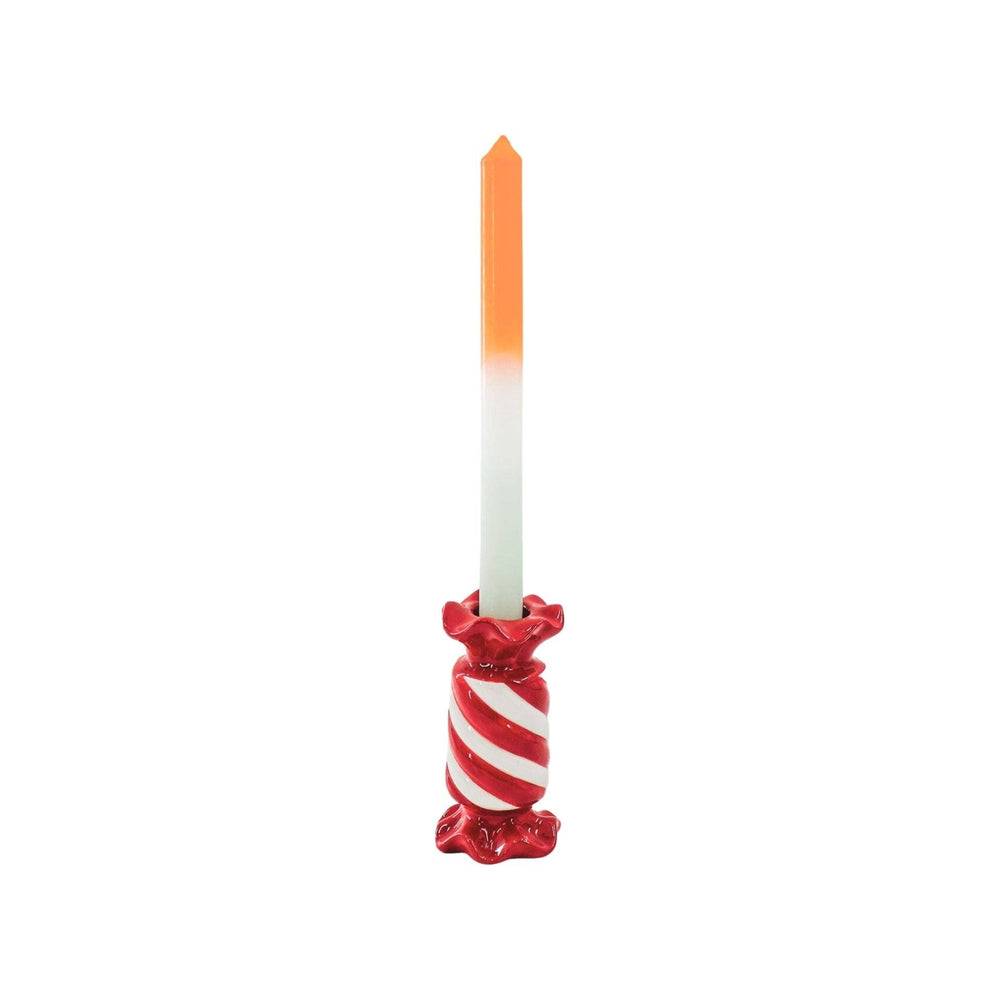 Kandelaar - Toffee Candy - Keramiek - Rood/Wit - 7,5 x 7,5 x 13 cm